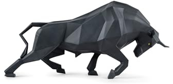 LLADRÓ Porzellanfigur schwarz matt Origami Collection Bull. Porzellan Geometrische Skulptur von zeitgenössischem Design eines tapferen Stiers