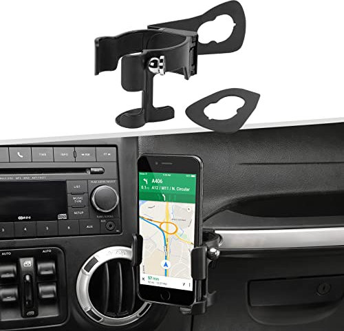 Jimen Support de téléphone JK, barre d'appui passager pour téléphone portable, porte-gobelet, support de micro CB compatible avec Jeep Wrangler JK JKU 2011-2018