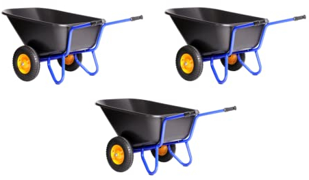 3 x Kelberg 2-Rad Hof-Schubkarre 290L Schubkarre PP Mulde und Pulverbeschichtet