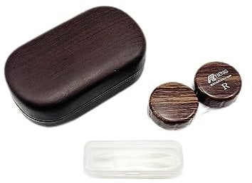 1packCARUNCOO Wood Grain Contact Lens Case Compact Eye Contact Case for Travelling Portable Contact Box with Mirror Rectangle,Cute Colorful Especially Elegant Brown 4 Piece Set