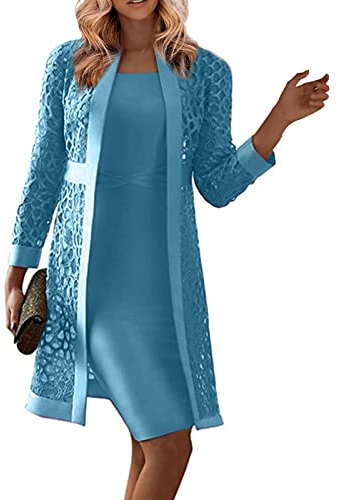 kleider festlich elegant langes kleid kostüm elegant Zweiteiler Schulterfrei Ärmelloses Einfarbig Rundhalsausschnitt Brautmutterkleid mit Jacke Midikleid mit Reißverschluss a linien kleid sommer