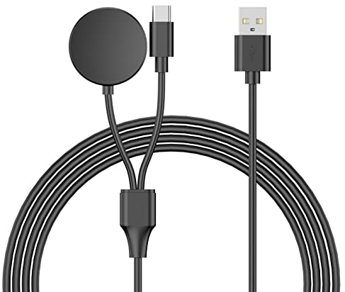 luoshaPUCY 2 in 1 Watch Charger, Wireless Charging Station Charging Dock Cable Compatible with Galaxy Watch 5/5 Pro/4/3, Galaxy S23/S22/S21/S20/S10/Note 20/10/9/8 (USB Interface)