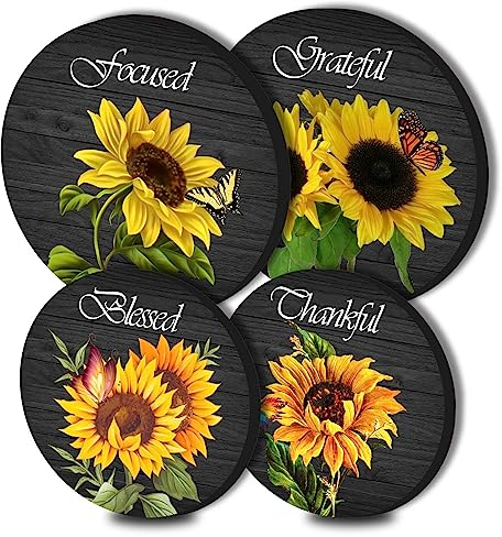 Tucocoo Lot de 4 cache-brûleurs ronds pour cuisinière électrique, tournesol et papillon, 20,3 cm et 25,4 cm, cache-brûleur de cuisinière à gaz, couvercle de brûleur en métal, décoration moderne pour