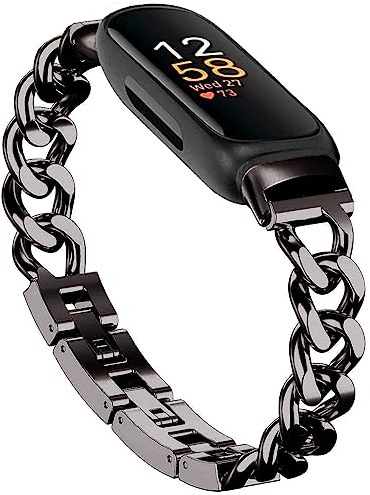 Coole Bänder für Fitbit Inspire 3 Bands Damen, Edelstahl Metall Verstellbares Armband Ersatzbänder Kompatibel mit Fitbit Inspire 3 Fitness Tracker (Schwarz)