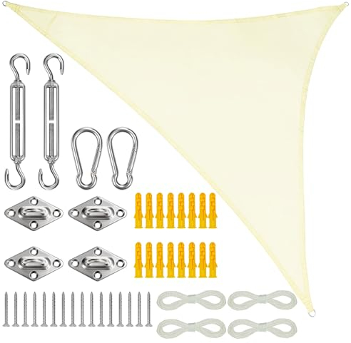 Belle Vous Vele Ombreggianti Triangolari Color Crema - Telo Ombreggiante Impermeabile con Corde 2 x 2 x 2 m - Vela Giardino con Protezione dai Raggi Uv per Giardino, Veranda o Cortile