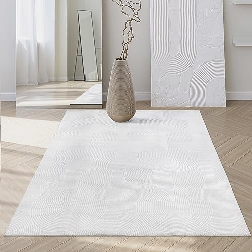 Mia´s Teppiche Rosy - stilvoller 3D Teppich mit Anti-Rutsch-Rücken, flauschig, rutschfest und pflegeleicht, Weiß, 120 x 160 cm