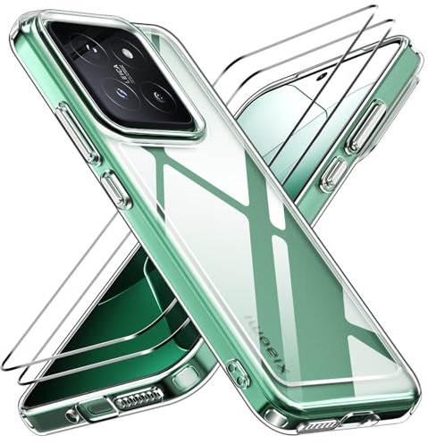 iVoler Anti Ingiallimento Chiaro Cover per Xiaomi 14 con 2 Pezzi Pellicola Vetro Temperato, [Antiurto di Grado Militare] Custodia Trasparente Sottile Case