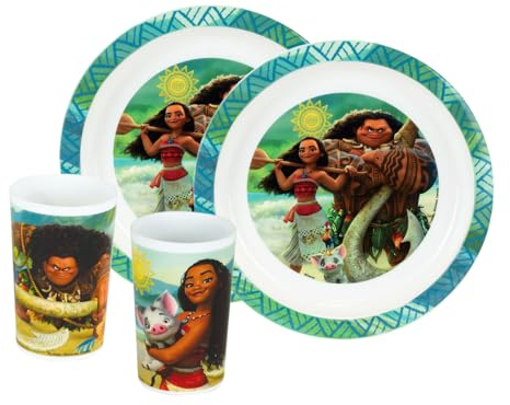006340 VAIANA DISNEY LOT VAISSELLE POUR ENFANT AVEC 2 VERRES 220 ML ET 2 ASSIETTES Ø22CM