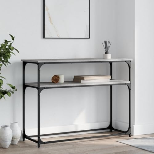 Homgoday Meuble Table Console Gris Sonoma 100 x 35,5 x 75 cm Bois multicouche, Table de jardin, Table d'extérieur, Table de terrasse, Table de salle à manger, Table de cuisine