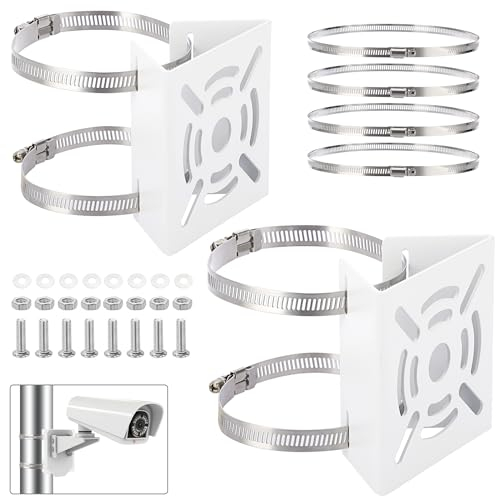 TOLIDA 2 soportes de mástil verticales para vigilancia, de metal, robusto, resistente al desgaste y al agua, soporte para cámara de vigilancia con 8 anillos de metal para cámaras, lámparas solares