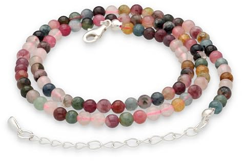 Lebensquelle Plus Bunter Turmalin Kugelkette | Ø 4mm Kugeln mit 925er Verschluss | Edelsteine Kette 45cm lang