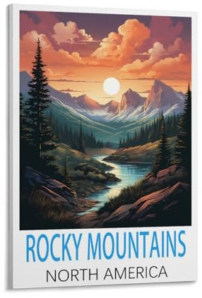 Rocky Mountains Nordamerika-Vintage-Reiseposter 20 x 30 cm, Leinwand-Kunst, Wandkunst, Gemälde, Dekoration, Wohnzimmer, Schlafzimmer, Dekoration