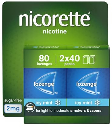 Nicorette Cools 2mg Lozenge, 80 Lozenges (2 x 40 Packs), Effective and Discreet Quit Smoking Aid for Cigarettes, Nicotine Lozenges with Dual-Layer Icy Mint Flavour Release