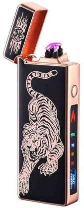 Elektrisches Feuerzeug Geschenk, Batterieanzeige USB-Feuerzeug Plasma Wiederaufladbare Winddicht & Flamme, Dual Bogen mit Batterieanzeige für Kerzen/Grill (Tiger)