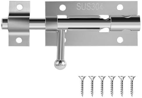 Amaxiu Slide Barrel Bolt Latch with Padlock Hole, Heavy Duty Barrel Gate Latch 4 in 304 Stainless Steel Silver Bolt Door Lock Latches with Mounting Screws for House Barn Fence Shed Basement