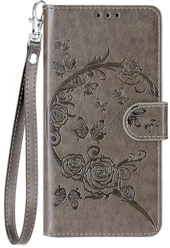 Knoowcase for iPhone X Case Flip Shockproof Wallet with Card Holder Butterfly PU Leather Soft Silicone Magnet Kickstand Cover for iPhone X Phone Case, Grey Butterfly