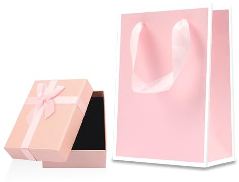 lvzhen Small Gift Box and Gift Bag, 9x7x3cm Jewellery Gifts Box and Paper Gifts Bag Bracelet Earring Ring Necklace Gifts Box with Lid for Presents (Pink Gift Box and Bag)