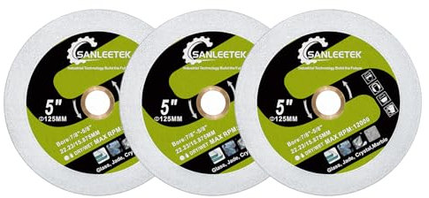 SANLEETEK Diamant Trennscheibe für Glas - 3 Stücke 125mm Diamant Sägeblatt Schneiden und Schleifen für Glas Jade Kristall Weinflasche Fliesen Marmor
