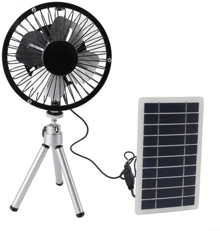Gettimore Ventilador de panel solar, alimentado por energía solar/USB, ventilador de refrigeración portátil de 10 W con trípode telescópico para camping, pesca, viajes, aventuras al aire libre