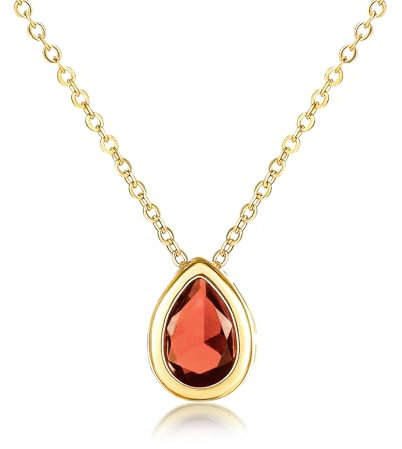ZAVANA Zierliche Rote Kette mit Anhänger für Damen, schlichte birnenförmige Halsketten für Frauen in Gold mit roten birnenförmigen Zirkonia-Steinen, Rubinrote Halskette für Damen