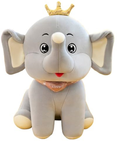 Plüschtier KroneElefant Puppe Stofftier Kissen Kuscheltier Krone Elefant, zum Spielen und Kuscheln, Weiches Schmusetier für Mädchen, Jungen, Babys (60 cm,Grau)