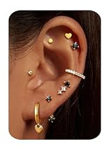 CASSIECA 8 Paar Piercing Ohr, 316L Chirurgenstahl Ohrringe für Damen Herren Medizinische Ohrstecker und Creolen für Mehrfachpiercing 14K Vergoldet Helix Tragus Piercing Ohr Gold