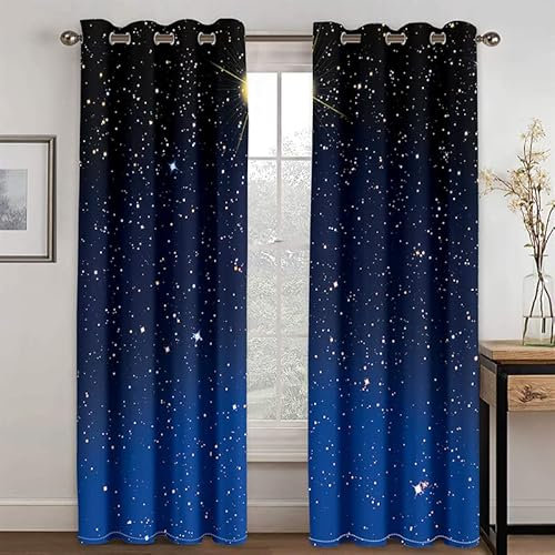 Curtain Blauer Stern Blackout Curtain Weich Gardinen Wohnzimmer Waschbar Vorhang mit ösen Verdunklungsvorhänge Polyester Gardinen Vorhänge Living Room Scheibengardinen 2x75x166cm