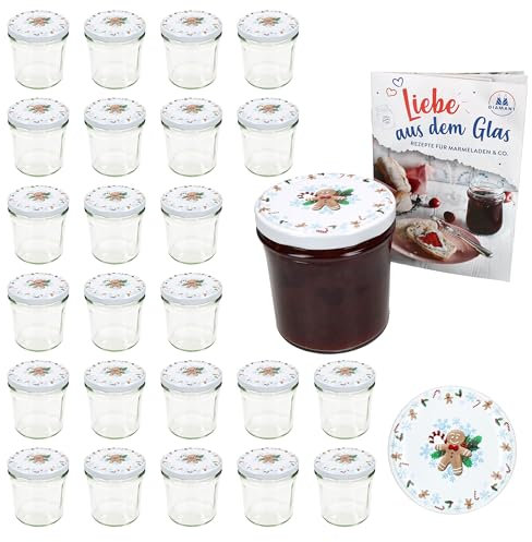 MamboCat Lot de 25 bocaux en verre de 350 ml avec couvercle à visser Candyman bleu glacé + jusqu'à 82 couvercles + livret gratuit I Bocaux de conservation et conservation
