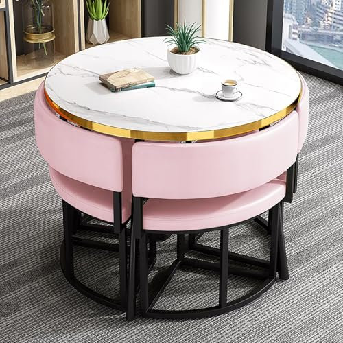Modernes Esstisch- und Stuhl-Set für Büro, Empfangsraum, Club, Zuhause, Wohnzimmer, Küche, Bar, Balkon, Schlafzimmer, Bibliothek und Billardhalle, rosa Essgruppe mit Freizeittischkombination.
