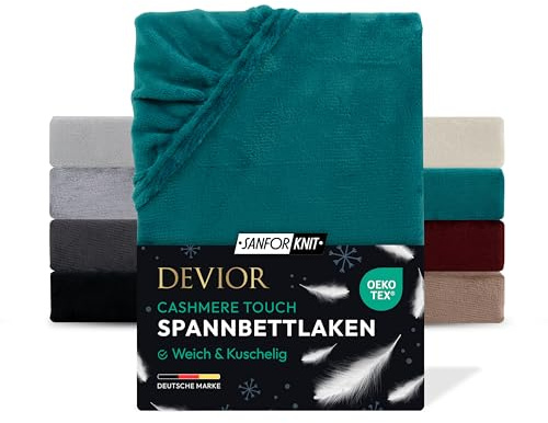 Devior Cashmere Touch Spannbettlaken, Petrol, 180x200-200x200 cm – Flauschig weich & wärmend – Mikrofaser mit 190 g/m²– Winter-Spannbetttuch für Topper & Matratzen – Oeko-TEX Zertifiziert