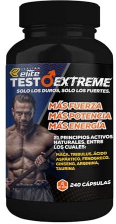 Italian Elite® Testo Extreme – 240 Kapseln mit Maca 8000 mg. Natürliches Nahrungsergänzungsmittel für Männer mit Tribulus, Bockshornklee, Zink, Arginin, Ashwagandha, Vitaminen und Mineralstoffen.