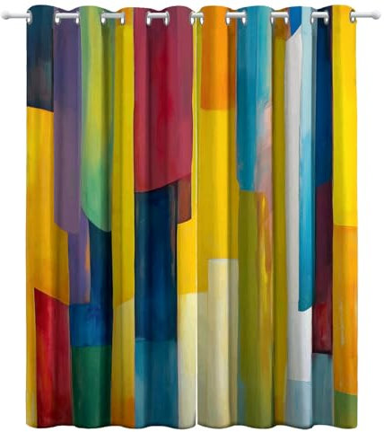 Gardinen Bunte vertikale Linien abstrakt Blickdicht 100% Vorhang Gelb blau Wohnzimmer Vorhang Verdunkelung mit ösen H215 x B110 cm (2er Pack) Stoff Eleganter verdunkelnde Vorhänge