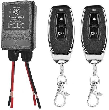 GBKDQQ Interrupteur à distance, interrupteur sans fil 12 V, DC12 V ~ 72 V 30 A, relais à distance, 100 ~ 3000 m de long interrupteur sans fil avec télécommande pour portes de garage, motos, alarme