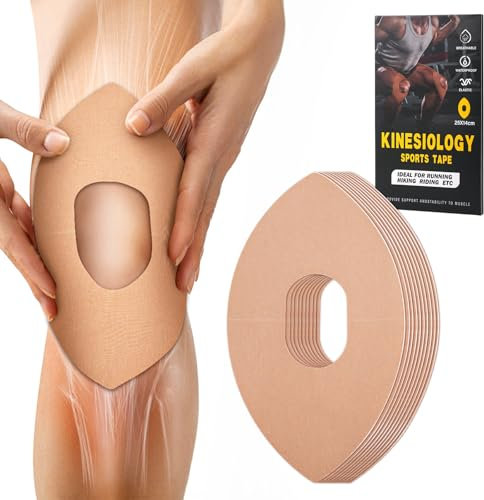 Jerylota Kinesiologieband für Knie, 10 Stück vorgeschnittenes Kinesiologieband für Knieschmerzlinderung & Unterstützung, elastisches athletisches Band für Kniestabilität (Beige)