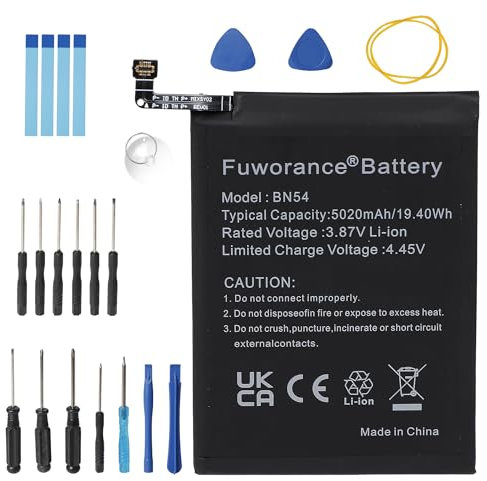 Fuworance 5020mAh 3,87V BN54 - Batería de repuesto compatible con Xiaomi Redmi 9/Note 9 M2004J19C M2004J19G M2004J19AG M2003J15SG M2003J15SS M2003J15SC teléfono móvil batería + kit de herramientas