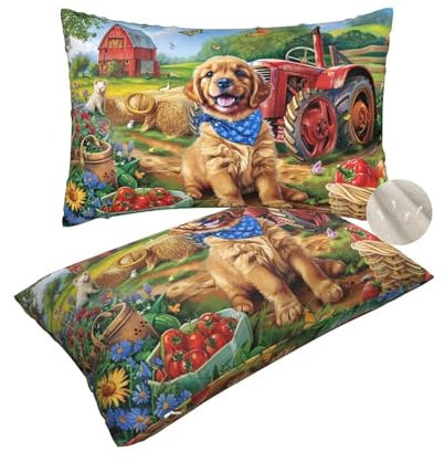 2 Stück Kissenbezug 50x70 cm Dekokissen, Rechteckig Kissen Traktor Kissenbezüge, Leinen Sofakissen Lendenkissen, Kissenbezug Hund Pillow Case Zierkissen für Stuhl Couch Wohnzimmer Deko Geschenke-zt219