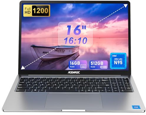 ACEMAGIC 16 Zoll FHD Display Laptop, Quad-Core N-95 Prozessor bis zu 3.4GHz(Beat N5095) Notebook-Computer, 16GB DDR4 512GB SSD Notebook-Computer mit Metallgehäuse Unterstützung WiFi, BT5.0, 3*USB3.2