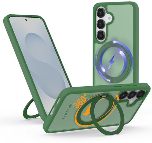 Hülle für Samsung Galaxy S25/S24 mit 360° Magnetischem Ständer, für MagSafe Kompatible Handyhülle mit Ring, Schlankes Case mit Matter Rückseite, Robust & Stabil für Video und Büro, Grün