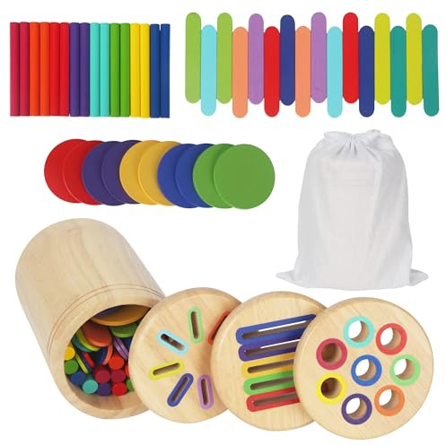 Montessori Spielzeug Ab 1 Jahr, Holz Farb Form Zuordnungsspiele, 3 in 1 Holzspielzeug, Farb und Formklassifizierung ,Sortier und Stapelspielzeug für Babys im Alter von 1-3 Jahren, steckspiel ab 1 jahr