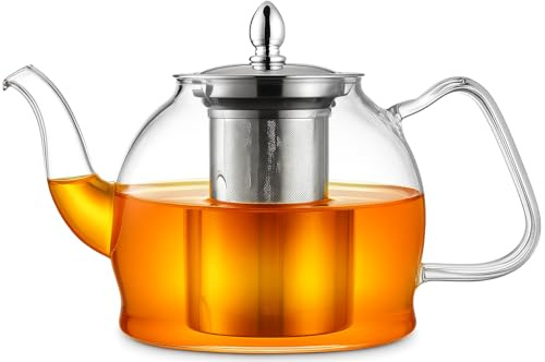 PluieSoleil Glass Teapot 850ML with Filter Gas Stove, Heat-Resistant Borosilicate Strainer for Loose Leaf Floral Tea