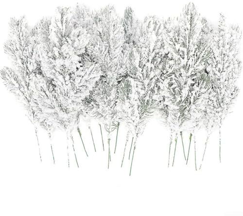 Ableholy Rami di pino artificiali innevati 28 cm, decorazioni natalizie artificiali, rami per albero di Natale ghiacciate, ideali per riempire l'albero di Natale, decorazioni per artigianato