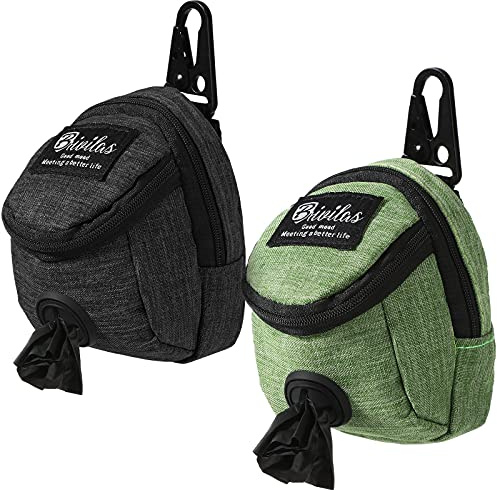 Talltalk 2 Pieces Dog Treat Pouch Pet Dog Poop Holder Dispenser Outdoor Carrier Waste Zipper Pouch with Metal Button for Most Leash (Green, Black)