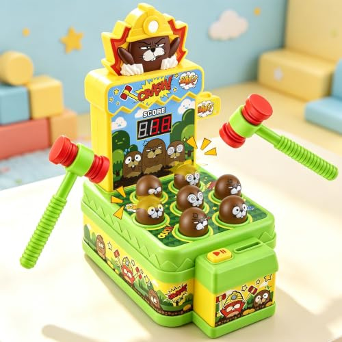 Juego Whack a Mole - Juguete musical interactivo con 2 martillos para fomentar las habilidades motoras - Juguete de desarrollo con efectos de iluminación y sonido, juego de arcade con pantalla LCD