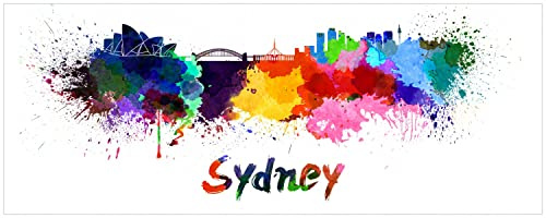 Wallario Memoboard aus Glas mit Motiv, Magnet-Tafel in 32 x 80 cm in Premium Qualität Städte als Aquarell - Skyline von Sydney