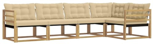 vidaXL Outdoor-Sofagarnitur mit Kissen 5 pcs Weiß und Beige, Moderne Gartenmöbel, Sofa-Kollektion und robuste Terrassenbestuhlung, gemütliche Lounge-Einheit