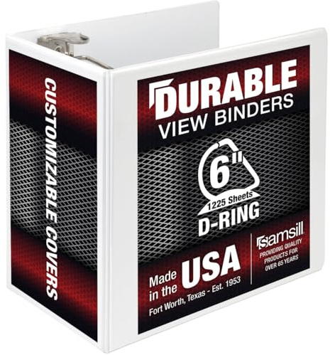 Samsill 16427 Titan Extra Large 6 Inch 3 Ring View Binder - Non-Stick Customizable Clear View Cover - Locking D-Ring - Holds Over 1250 Sheets - White