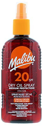 Malibu Wasserabweisendes, nicht fettendes Trockenöl mit mittlerem Schutz, Sonnenspray, LSF 20, 200 ml