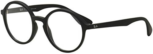 Ray-Ban RX7075 Round Prescription Eyeglass Frames, Rubber Black & Black/Demo Lens, 49 mm