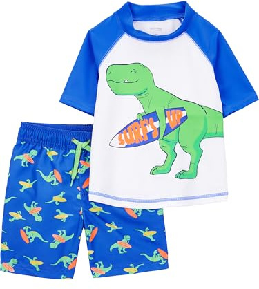 Simple Joys by Carter's Ensemble maillot de bain et rashguard pour tout-petits et bébés garçons, Dinosaure bleu et blanc, 12 mois