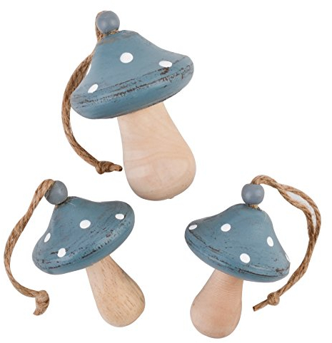 Dadeldo Pilz Fliegenpilz 3er Set Deko Anhänger Holz 7-9cm Weihnachten Advent Winter (Rauchblau)